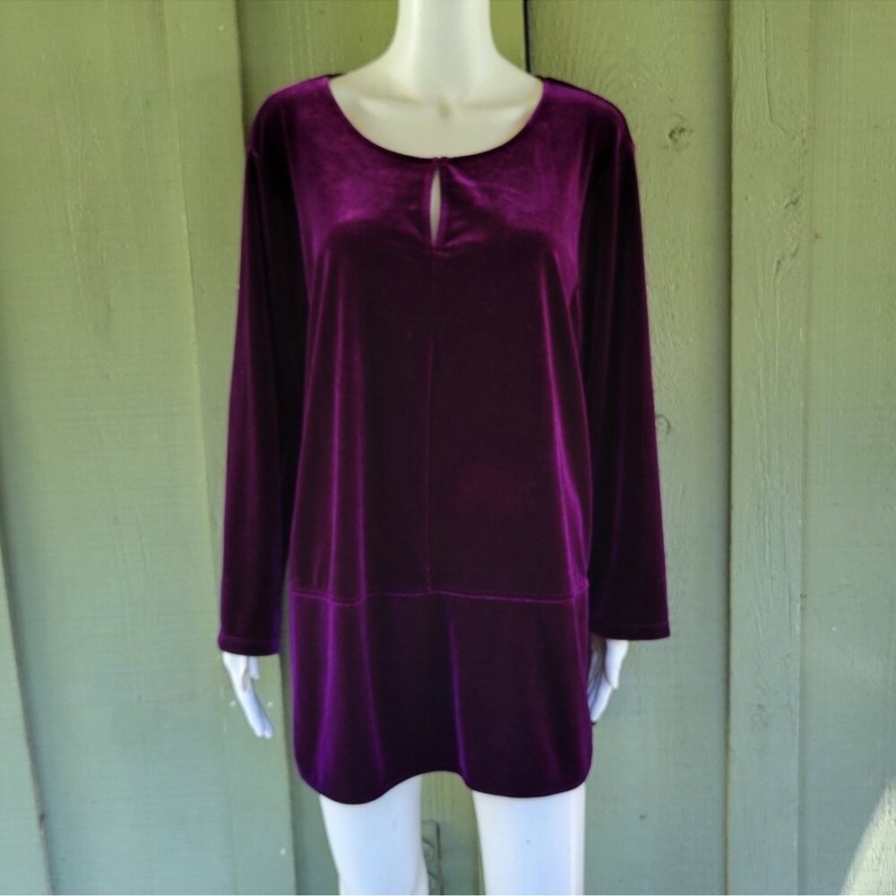 LAUREN RALPH LAUREN Eggplant Velvet Tunic Top 2X